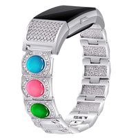 Nigaee Compatible for Fitbit Charge 2 Bands, Stainless Steel Replacement Fitbit Charge 2 Band, Rhinestone Bling Accessories Metal Wristband Strap for Women, Crystal Silver