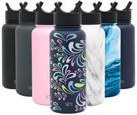 Simple Modern 32 oz Summit Water Bottle with Straw Lid - Gifts for Men & Women Hydro Vacuum Insulated Tumbler Flask Double Wall Liter - 18/8 Stainless Steel Pattern: Floral Swirl