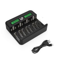 LP AA AAA C D Battery Charger, 8 Slot Smart Fast Charger with LCD Display for AA AAA C D Ni-MH/Ni-Cd Rechargeable Batteries (5V/2A Micro-USB Charging Port)