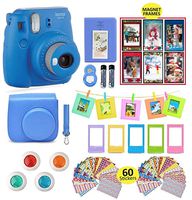 Fujifilm Instax Mini 9 Instant Camera with Accessories | Bundle of Soft Leather Case + Mini Photo Album + 5 Desk Frames + 4 Colored Lenses + Selfie Lens + 10 Photo Frames + Stickers + More