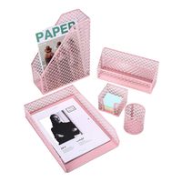Delifox Office Suppliers 5 Piece Desktop Organizer Set Desk Accessories - Letter Tray, Mail Sorter, Sticky Note Holder, Pen Cup and Magazine Holder, Light Pink