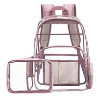 NiceEbag Heavy Duty Clear BackpackStadium Approved Transparent Backpack See Through Bookbag with Pencil-Case for Adults Work Travel(15.6",Rose Gold)