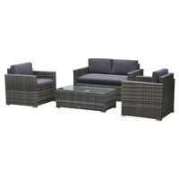 Outsunny 4 Pieces Outdoor Wicker Patio Sofa Set, Rattan Conversation Furniture Set with Cushions and Coffee Table, Grey