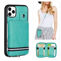 iPhone 11 Pro Case Wallet with Crossbody Card Holder, TOOVREN Premium Detachable Zipper Leather Purse Wrist Strap Protective Shockproof Cover Designed for Apple iPhone 11 Pro 5.8 inch - Green