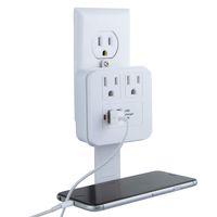 GE Surge Protector Adapter, Device Shelf, 2 Outlets, 2 Ports, Station Wall Tap, 3 Prong, USB 1.0A, Charging Indicator Light, 245 Joules, UL Listed, White, 36191
