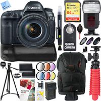 Canon EOS 5D Mark IV 30.4 MP Full Frame DSLR Camera and EF 24-105mm f/4L is II USM Lens Bundle with 64GB Memory Card, Battery Grip and Accessories (19 Items)