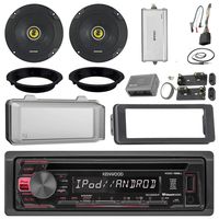 Kenwood KDC168U CD Receiver Bundle/2 Kicker 6.5" Speaker + Motorcycle Speaker Adapters + Amplifier + Dash Kit W/Radio Cover + Handle Bar Conrol for 98-2013 Harley Davidson + Enrock Antenna