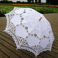ESHOO Vintage Lace Parasol Umbrella for Bridal Wedding Party Decoration Photo Props Costume Accessory (White)