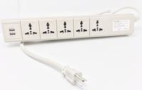 Multi-outlet Universal Power Strip with 2 USB Ports and 5-Outlets 110 Volt to 250 Volt Surge Protector, 3750 Watts 15 Amp, Worldwide Use with USA Plug (USP500)