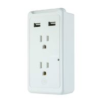 GE Pro USB Surge Protector Wall Tap, Charging Station, 2 USB Ports, 2 Protected Outlets, 3 Prong Outlet, LED Color Charge Indicator, 2.1 A, 450 Joules, UL Listed, White, 36065
