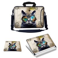 Meffort Inc Laptop Bundle Deal - Includes Neoprene Laptop Bag with Side Pocket Adjust Shoulder Strap with Matching Skin Sticker Decal & Mouse Pad (15.6 Inch, Cool Cat)