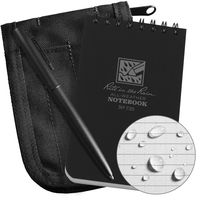 Rite In The Rain Weatherproof 3" x 5" Top-Spiral Notebook Kit: Black Cordura Fabric Cover, 3" x 5" Black Notebook, and Weatherproof Pen (No. 735B-KIT)