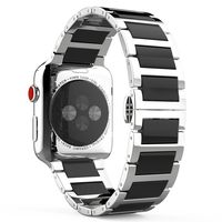 MoKo Compatible Band Replacement for Apple Watch 42mm 44mm Series 5/4/3/2/1, Stainless Steel Ceramics Link Replacement Strap Bracelet with Butterfly Buckle Clasp - Black(Not Fit iWatch 38mm 40mm)