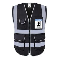 XIAKE 8 Pockets Class 2 High Visibility Safety Vest Reflective, Zipper Front, ANSI/ISEA Standards, Black, Large