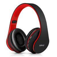 Bluetooth Headphones Wireless,MKay Over Ear Headset V5.0 with Microphone, Foldable & Lightweight, Support Tf Card MP3 Mode and Fm Radio for Cellphones Laptop TV((Black-Red)