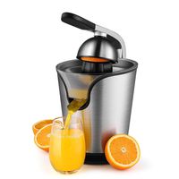 Hand Press Electric Citrus Orange Juicer Squeezer Machine - Motorized Pulp Control 160 Watt Juice Maker Extractor - Ergonomic Design Stainless Steel Stand with Rubber Handle and Cone Lid