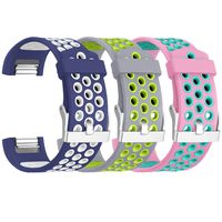 SKYLET Compatible with Fitbit Charge 2 Bands, 3 Pack Breathable Silicone Replacement Sport Wristbands Compatible with Fitbit Charge 2 with Secure Watch Clasp Men Women Large Small