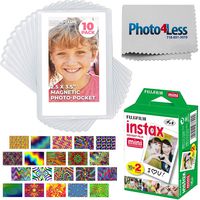 Fujifilm Instax Mini Twin Pack Instant Film (20 Sheets) | Freez-A-Frame Magnetic Photo Pockets for Fuji Mini Instax Photos 10 Pack | 20 Sticker Frames for Fuji Instax Prints Psychedelic Package