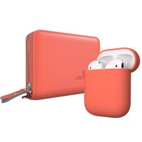 Cuauco Airpods Case, AirPods Leather Case Cover(Genuine Leather),Protective Silicone Case Compatible for Apple AirPods 2 and 1(Front LED Visible) with Keychain,2 Pack Airpods Accesssories(Orange)