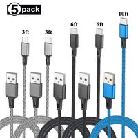 SOKER USB Type C Cable 5Pack (3/3/6/6/10FT) Nylon Braided USB C Cable Fast Charging Cord Compatible with Samsung Galaxy S10 S9 S8 Plus Note 9 8, LG V30 G6, Google Pixel 2/3, USB C Devices