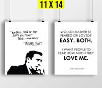 Michael Scott Motivational Quote Poster Set - 11x14 UNFRAMED Wall Prints - Would I Rather Be Feared Or Loved? Easy. Both. Quote - The Office Poster - Great Gift For Fans Of The Office TV Show