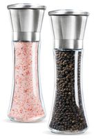 Levav Premium Salt and Pepper Grinder Set of 2- Brushed Stainless Steel Pepper Mill and Salt Mill, 6 Oz Glass Tall Body, 5 Grade Adjustable Ceramic Rotor- Salt and Pepper Shakers