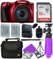 Canon PowerShot SX420 IS Wi-Fi Digital Camera (Red) with Sandisk 32 GB SD Memory Card + Extra Battery + Tripod + Case + Card Reader + Cleaning Kit