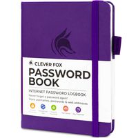 Clever Fox Password Book with tabs. Internet Address and Password Organizer Logbook with Alphabetical tabs. Small Pocket Size Password Keeper Journal Notebook for Computer & Website Logins (Purple)