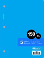 BAZIC Wide Ruled 5 Subject Notebook. Spiral Notebook with Perforated Pages (150 Pages. 10.5 x 8 in.)