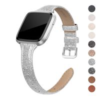 QusFy Genuine Leather Bands Compatible with Fitbit Versa 2 / Fitbit Versa Lite & SE/Fitbit Versa, Slim Thin Leather Band Replacement Strap for Versa Women (5.7" - 7.8"), Black, Champagne, Rose Gold