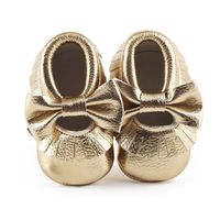 Delebao Infant Toddler Baby Soft Sole Tassel Bowknot Moccasinss Crib Shoes (3-6 Months, Gold)