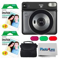 Fujifilm instax Square SQ6 Instant Film Camera (Graphite Grey) + Fujifilm instax Square Instant Film (40 Exposures) + Small Digital Camera/Video Case + Photo4Less Camera and Lens Cleaning Cloth
