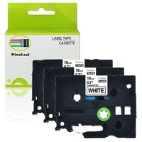 NineLeaf 3 Pack TZe TZ 241 Cassettes TZe241 TZ241 Standard Laminated Self-Adhesive Label Tape Compatible for Brother P-Touch PT-9800 PT-9600 PT-7600 PT-2730 PT-2700 18mm x 8m Black on White
