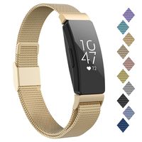 POY Compatible with Fitbit Inspire Hr Bands, Stainless Steel Replacement for Fitbit Inspire and Ace 2 Metal Loop Bracelet Sweatproof Wristbands for Women Men Rosegold Large