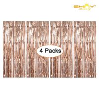 Foil Fringe-Backdrop-12FTX8FT-Rose Gold-Tinsel Metallic Fringe Curtains Shinny Party Accessory(Pack of 4) (Rose Gold)