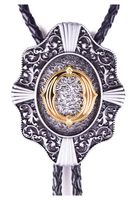 Moranse Golden Initial A to Z in Flower Nursery Cowboy Bolo Tie with Cowhide Rope(O)