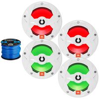 White OEM Replacement 6.5" 225 Watts Marine-Grade Coaxial 2-Way Boat Outdoor Powersports Audio Speakers Bundle - 4 Speakers with Multi-Color RGB LED Lighting Option + Speaker Wire