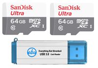 SanDisk Ultra 64GB microSDXC Memory Card (2 Pack Bundle) 80MB/s UHS-I Class 10 SDSQUNS-064G-GN3MN with (1) Everything But Stromboli (TM) 3.0 SD/TF Micro Card Reader