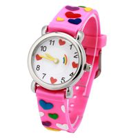 Childrens Watch - Teacher Fabric Strap Watch Girl Watch - 3D Cute Cartoon Quartz Watch Stainless Steel Wristwatches with Silicone band Time for Little Girls Boy Kids Gift Peach heart - rose red
