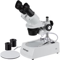 AmScope SE305R-PZ Forward Binocular Stereo Microscope, WF10x and WF20x Eyepieces, 10X-60X Magnification, 1X and 3X Objectives, Upper and Lower Halogen Light Source, Pillar Stand, 120V