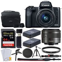 Canon EOS M50 Mirrorless Digital Camera + EF-M 15-45mm f/3.5-6.3 IS STM Lens + 64GB Memory Card + Camera/Camcorder Bag + Quality Tripod + 49mm UV Filter + 2x LP-E12 Replacement Batteries + Accessories