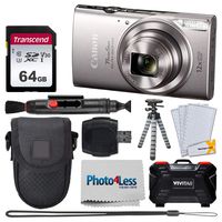 Canon PowerShot ELPH 360 HS Digital Camera (Silver) + Transcend 64GB Memory Card + Point & Shoot Camera Case + Vivitar Memory Card Case (24 Slots) + Flexible Tripod + USB Card Reader + Accessories