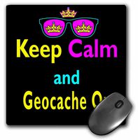 3Drose LLC 8 X 8 X 0.25 Inches Mouse Pad, CMYK Keep Calm Parody Hipster Crown and Sunglasses Keep Calm and Geocache on (Mp_116673_1)