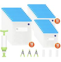 Sous Vide Bags 30 PACKS BPA Free Reusable Vacuum Food storage bags for Anova and Joule Cookers, 1 Hand Pump, 3 Sealing Clips and 3 Sous Vide Clips, Apply for Sous vide cooking Food Storage/Freezer