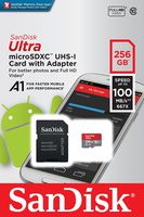 SanDisk 256GB (2PK) Ultra microSDXC UHS-I Memory Card with Adapter - 100MB/s, C10, U1, Full HD, A1, Micro SD Card - SDSQUAR-256G-GN6MA with DM Micro Reader