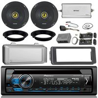 Pioneer DEH-S4000BT CD Receiver Bundle/2 Kicker 6.5" Speaker + Motorcycle Speaker Adapters + Amplifier + Dash Kit W/Radio Cover + Handle Bar Conrol for 98-2013 Harley Davidson + Enrock Antenna