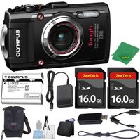 NEW Olympus TG-3 Waterproof 16 MP Digital Camera (Black) (White Box Packaging) ZeeTech Bundle + Camera Case + 6pc ZeeTech Starter Kit + 2pcs ZeeTech 16GB Memory Cards + Reader