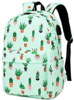 Girls School Backpack Travel Laptop Women USB College School Bag 15.6 inches Daypack Outdoor With Trolley Case Slot (Cactus-E0042)