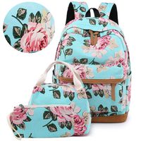 Lmeison Backapck for Teens, Cute Backpack Set with Lunch Bag Pencil Case, Canvas School Bookbag for 14inch Laptop, 3 in 1 Floral Travel Daypack for Women Girls