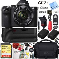 Sony Alpha a7II Mirrorless Interchangeable Lens Camera with 28-70mm F3.5-5.6 OSS Lens Bundle with 64GB Memory Card, Dual Battery, Bag, Table-top Tripod, Paintshop Pro 2018 and Accessories (10 Items)